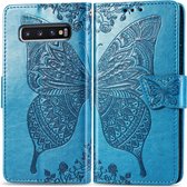 Butterfly Love Flowers Embossing Horizontale Flip Leather Case voor Galaxy S10, met houder & kaartsleuven & portemonnee & lanyard (blauw)