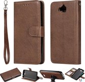 Voor Huawei Y6 Pro / Enjoy 5 Effen kleur Horizontale Flip Beschermhoes met houder & kaartsleuven & portemonnee & fotolijst & lanyard (bruin)