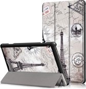 Gekleurd tekenpatroon Horizontale vervorming Flip lederen tas voor Lenovo Tab M10, met drievoudige houder (oud torenpatroon)