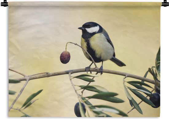 Tapisserie - Vogel sur une branche avec une baie - 90x67,5 cm - Tapisserie murale