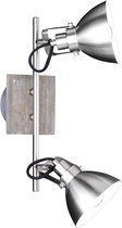LED Wandspot - Nitron Timbo - E14 Fitting - 2-lichts - Rechthoek - Houtkleur - Aluminium