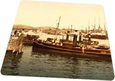 Oud Stadsgezicht Rotterdam - Stoomboot en Brug over Maas - Oude Foto Print op Muismat 22x20cm