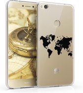 kwmobile telefoonhoesje voor Huawei P8 Lite (2017) - Hoesje voor smartphone in zwart / transparant - Wereldkaart design