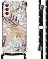 iMoshion Design hoesje met koord voor de Samsung Galaxy S21 - Bladeren - Zwart / Goud