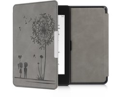 kwmobile e-reader hoesje geschikt voor Amazon Kindle Paperwhite (10. Gen - 2018) hoes - Ereader flip case met standaard - Kunstleren e reader cover - Paardenbloemen Liefde design in grijs