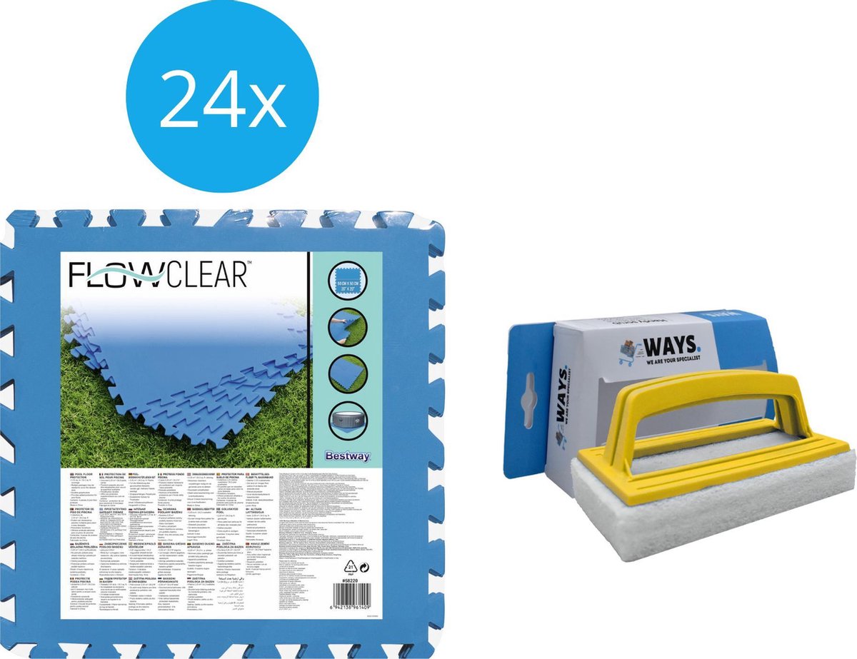 Bestway - Voordeelverpakking - Zwembad tegels - 50 cm x 50 cm - 6m² - 24 tegels & WAYS scrubborstel