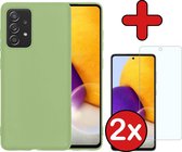 Samsung A72 Hoesje Groen Siliconen Case Met 2x Screenprotector - Samsung Galaxy A72 Hoes Silicone Cover Met 2x Screenprotector - Groen