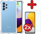 Samsung A52 Hoesje Transparant Siliconen Shockproof Case Met 2x Screenprotector - Samsung Galaxy A52 Hoes Silicone Shock Proof Cover Met 2x Screenprotector - Transparant