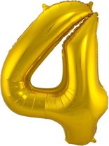 Ballon Cijfer 4 Jaar Goud 36Cm Verjaardag Feestversiering Met Rietje