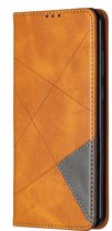 Huawei Y6p Hoesje - Mobigear - Rhombus Slim Serie - Kunstlederen Bookcase - Cognac - Hoesje Geschikt Voor Huawei Y6p
