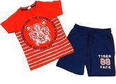 Jongens kleding set rood T-shirt, blauwe korte broek katoen tijger maat 104