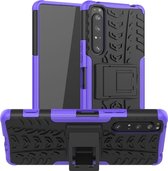 Voor Sony Xperia 1 II Tire Texture Shockproof TPU + PC beschermhoes met houder (paars)