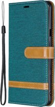 Kleurafstemming Denim Texture Leather Case voor LG Stylo 5, met houder & kaartsleuven & portemonnee & lanyard (groen)