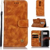 Voor OnePlus 7 Retro koperen gesp Crazy Horse Horizontale flip PU lederen tas met houder & kaartsleuven & portemonnee en lanyard (goudgeel)