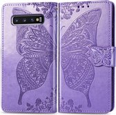 Butterfly Love Flowers Embossing Horizontale Flip Leather Case voor Galaxy S10 +, met houder & kaartsleuven & portemonnee & lanyard (lichtpaars)