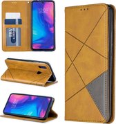 Ruit textuur horizontale flip magnetische lederen tas met houder en kaartsleuven voor xiaomi redmi note 7 (geel)