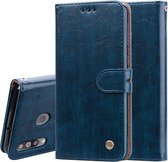 Zakelijke stijl olie wax textuur horizontale flip lederen case voor Galaxy M30, met houder & kaartsleuven & portemonnee (blauw)