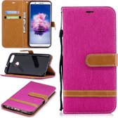Kleurafstemming Denim Texture Leather Case voor Huawei P Smart / Enjoy 7S, met houder & kaartsleuven & portemonnee & lanyard (rose rood)