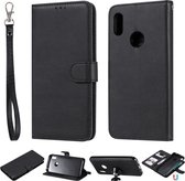 Voor Huawei Honor 8A / Y6 (2019) Effen kleur Horizontaal Flip beschermhoes met houder & kaartsleuven & portemonnee & fotolijst & lanyard (zwart)