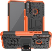 Voor Huawei Y7P Tire Texture Shockproof TPU + PC beschermhoes met houder (oranje)
