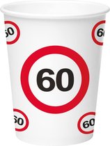 16x stuks drinkbekers van papier in 60 jaar verjaardag print van 350 ml - Stopbord/verkeersbord thema
