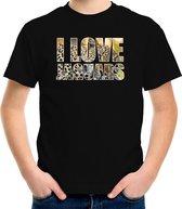 Tekst shirt I love jaguars met dieren foto van een jaguar zwart voor kinderen - cadeau t-shirt jachtluipaarden liefhebber - kinderkleding / kleding M (134-140)