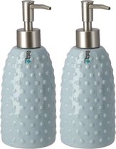 Set van 2x stuks zeeppompjes/zeepdispensers blauw keramiek 20 cm - Navulbare zeep houder - Toilet/badkamer accessoires