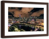 Foto in frame ,  Avond in een stad ,120x80cm , Multikleur , wanddecoratie