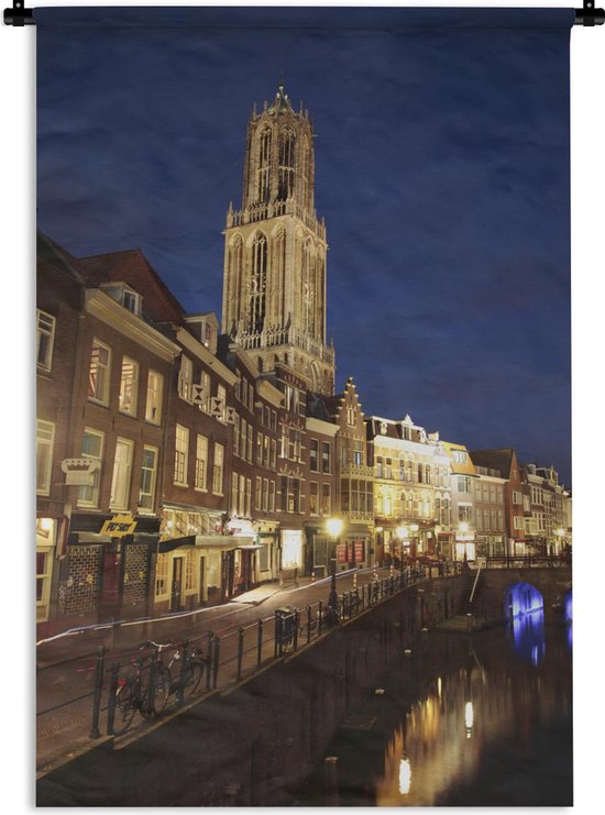 Foto: Wandkleed utrecht de domtoren en de oude gracht van utrecht in nederland wandkleed katoen 90x135 cm wandtapijt met foto