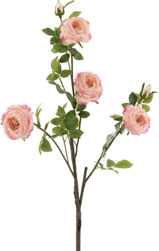 J-Line bloem Roos 4 Delig + Bladeren - kunststof - roze