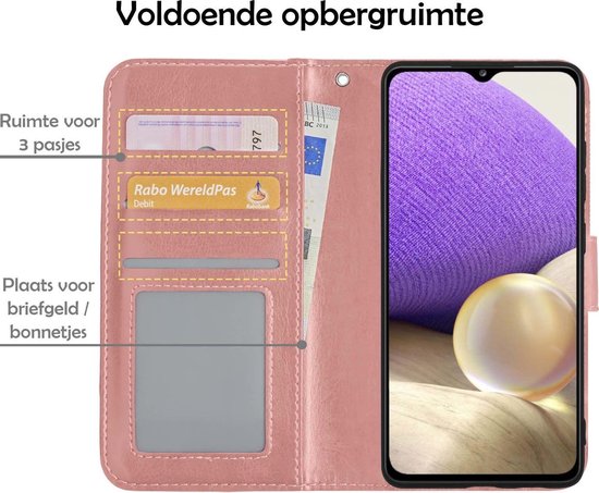 Étui Samsung A32 Case Book Case Sleeve Version 5G - Étui Samsung Galaxy A32 Case Wallet - Samsung Galaxy A32 Case - Rose Goud