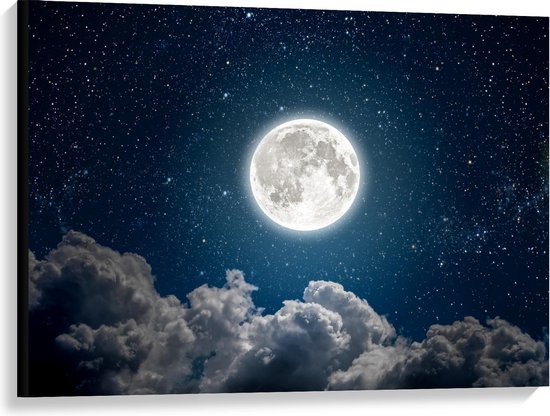 Canvas  - Felle Maan boven Wolken - 100x75cm Foto op Canvas Schilderij (Wanddecoratie op Canvas)
