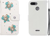 Voor Xiaomi Redmi 6 horizontale flip effen kleur strass lederen tas met kaartsleuf & portemonnee & houder (drie vlinders)
