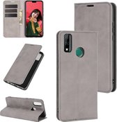 Voor Huawei Y8S Retro-skin Business magnetische zuignap lederen tas met houder & kaartsleuven & portemonnee (grijs)
