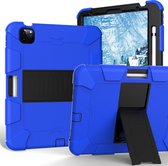 Voor iPad Air (2020) 10.9 schokbestendige tweekleurige siliconen beschermhoes met houder (blauw + zwart)