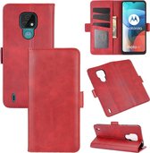 Voor Motorola Moto E7 Dubbelzijdige magnetische gesp Horizontale flip lederen tas met houder & kaartsleuven & portemonnee (rood)