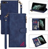 Rits Multi-kaartsleuven Horizontale flip PU lederen tas met houder & kaartsleuven & portemonnee & lanyard & fotolijst voor iPhone 8 Plus / 7 Plus (blauw)