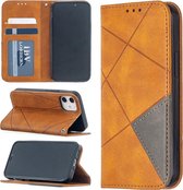Voor iPhone 12 Rhombus Texture Horizontale Flip Magnetische Leren Case met Houder & Kaartsleuven (Geel)