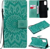 Voor OPPO Realme 7 Pro Sun Embossing Pattern Horizontale Flip Leather Case met Card Slot & Holder & Wallet & Lanyard (Green)
