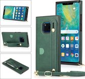 Voor Huawei Mate 20 Pro polsband PU + TPU schokbestendige beschermhoes met crossbody lanyard & houder & kaartsleuf (groen)