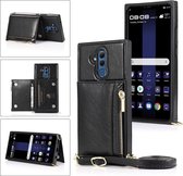 Voor Huawei Mate 20 Lite Vierkante Rits Portemonnee Tas TPU + PU Achterkant Case met Houder & Kaartsleuven & Portemonnee & Cross-body Riem (Zwart)