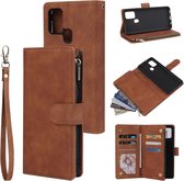 Voor Samsung Galaxy A21s Multifunctionele Retro Frosted Horizontale Flip Leren Case met Kaartsleuf & Houder & Rits Portemonnee & Fotolijst & Lanyard (Bruin)