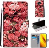 Voor Xiaomi Poco X3 NFC Gekleurde Tekening Cross Textuur Horizontale Flip PU Lederen Case met Houder & Kaartsleuven & Portemonnee & Lanyard (Pink Rose Garden)