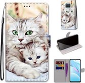 Voor Geschikt voor Xiaomi Mi 10T Lite Gekleurde tekening Cross Texture Horizontale Flip PU lederen tas met houder & kaartsleuven & portemonnee & lanyard (Big Cat Holding Kitten)