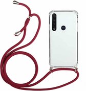 Voor Motorola Moto G8 Plus Four-Corner Anti-Fall transparante TPU beschermhoes met lanyard (rood)