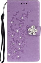 Voor Xiaomi Mi Note 10 / Note 10 Pro Plum Blossom Pattern Diamond Encrusted Leather Case met houder & kaartsleuven & portemonnee (paars)