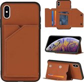 Skin Feel PU + TPU + PC Achterkant Schokbestendige hoes met kaartsleuven & houder & fotolijst voor iPhone X / XS (bruin)