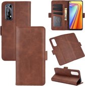 Voor OPPO Realme 7 dubbelzijdige magnetische gesp horizontale flip lederen tas met houder & kaartsleuven en portemonnee (bruin)