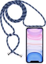 Four-Corner Anti-Fall Transparante TPU Mobiele Telefoon Case Met Lanyard voor iPhone 11 (Zwart Blauw)