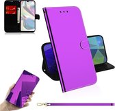 Voor Galaxy A70e Lmitated Mirror Surface Horizontale Flip Leather Case met houder & kaartsleuven & Wallet & Lanyard (paars)